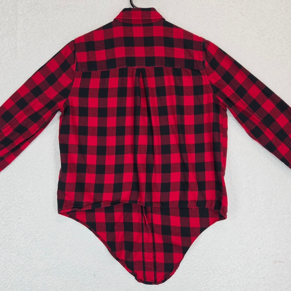 Madewell Buffalo Check Flannel Shirt Women M Red Black Plaid Tie Front Button Up - Picture 6 of 14